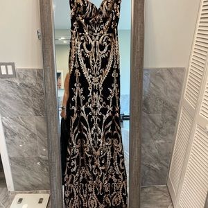 Black strapless evening gown